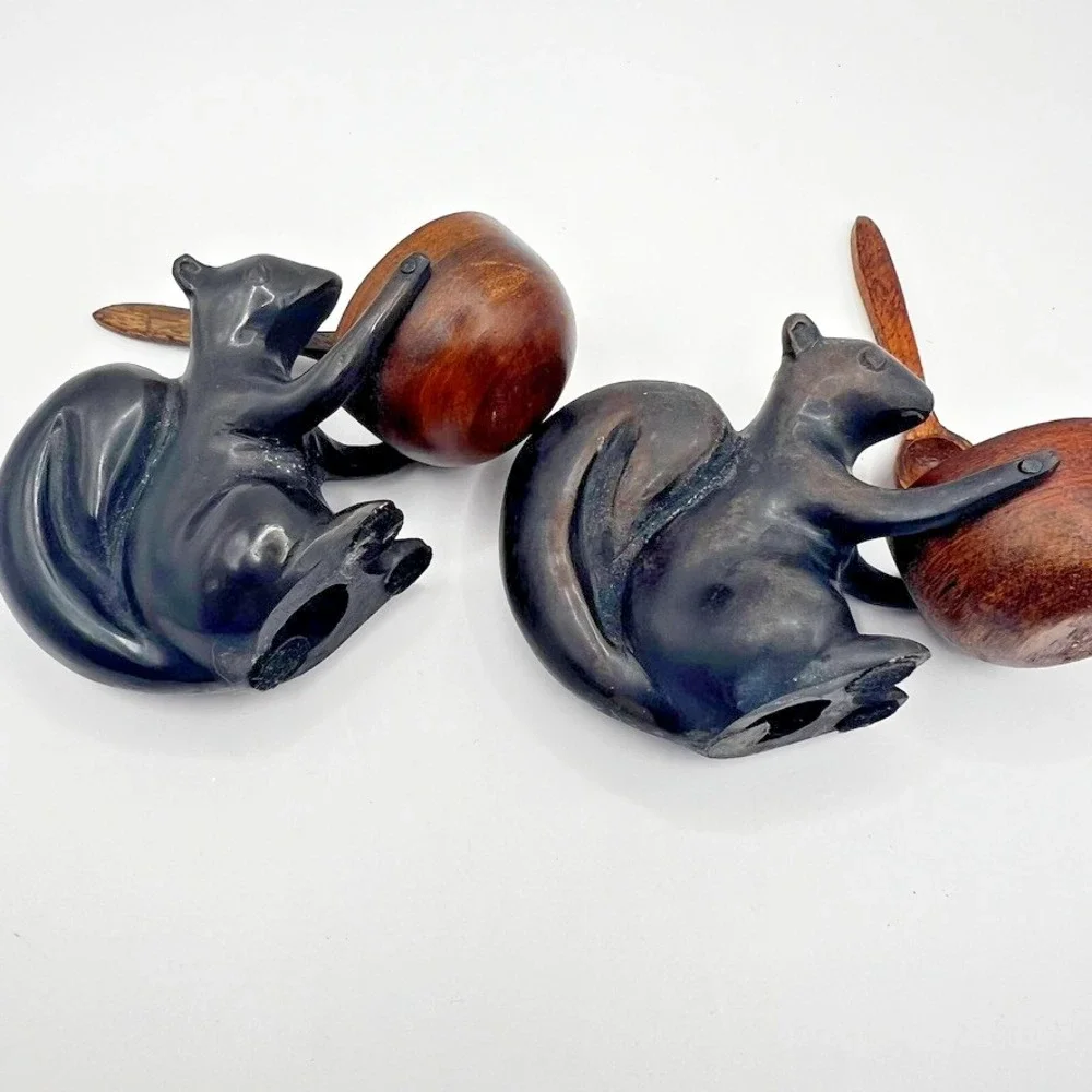 2 Pottery Barn Salt Server Cellar Squirrel Mini Wood Serving Spoon Cast Iron